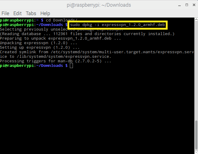 raspbian expressvpn install