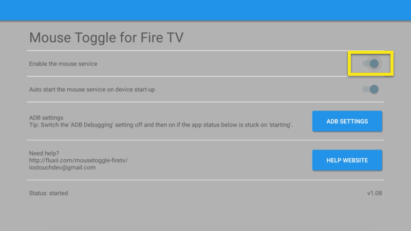 Mouse Toggle screen with Enable the mouse service slider set to on.