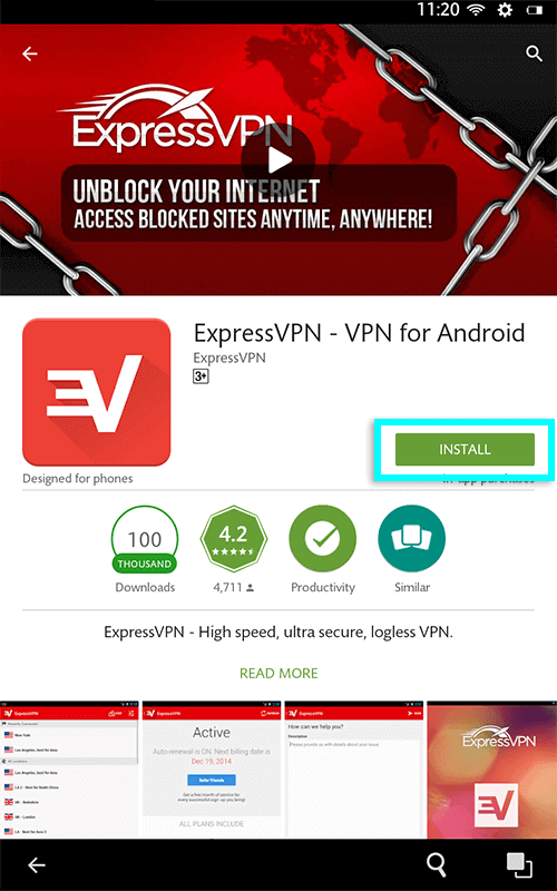 tap install to install expressvpn