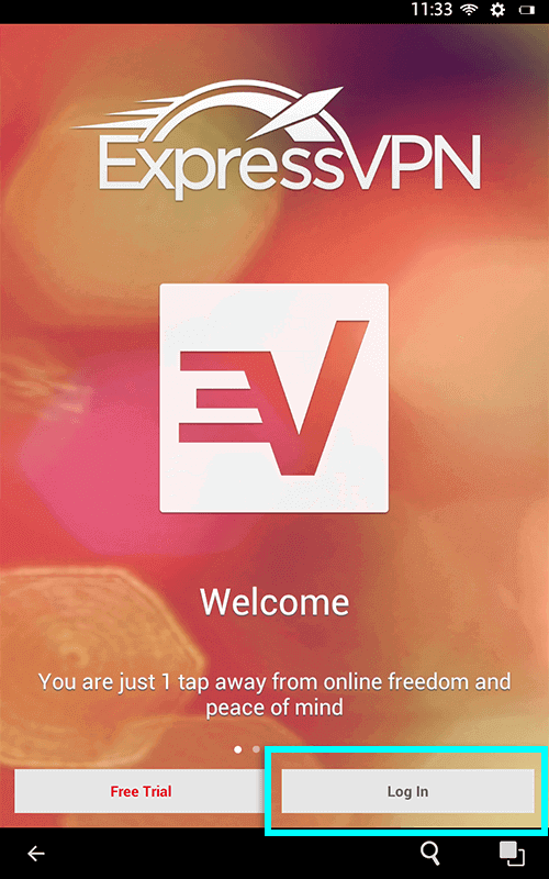 tap the log in button on expressvpn