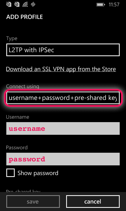 enter your username and password